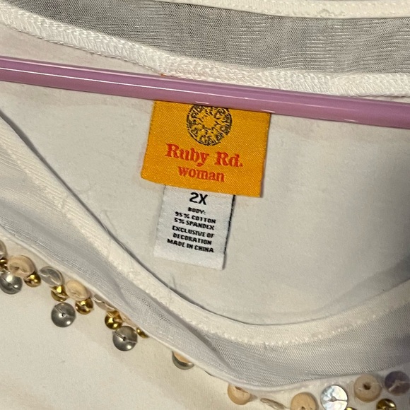 Ruby Rd 2X Cream Top with Beaded Collar - Picture 3 of 3